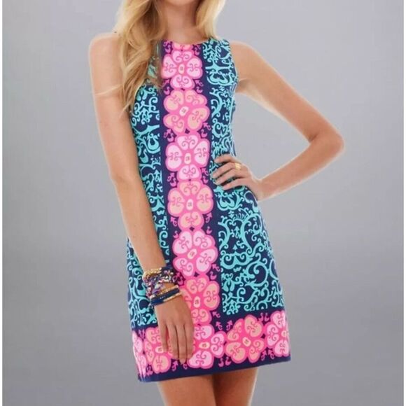 Lilly Pulitzer Dresses & Skirts - Women's Lilly Pulitzer Delia Pink Blue Fountain Hopping Sleeveless Shift Dress 0